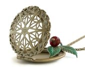 Filigree Locket Necklace Antique Gold Brass Pendant Verdigris Patina Leaf Charm Vintage Style Womens Jewelry