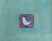 Hand Painted Floor Cloth Canvas Mat - Bird - Light Blue - Housewares - Home Decor