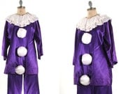 60s Purple Clown Jester Circus Retro Halloween Costume Distressed As Is Medium