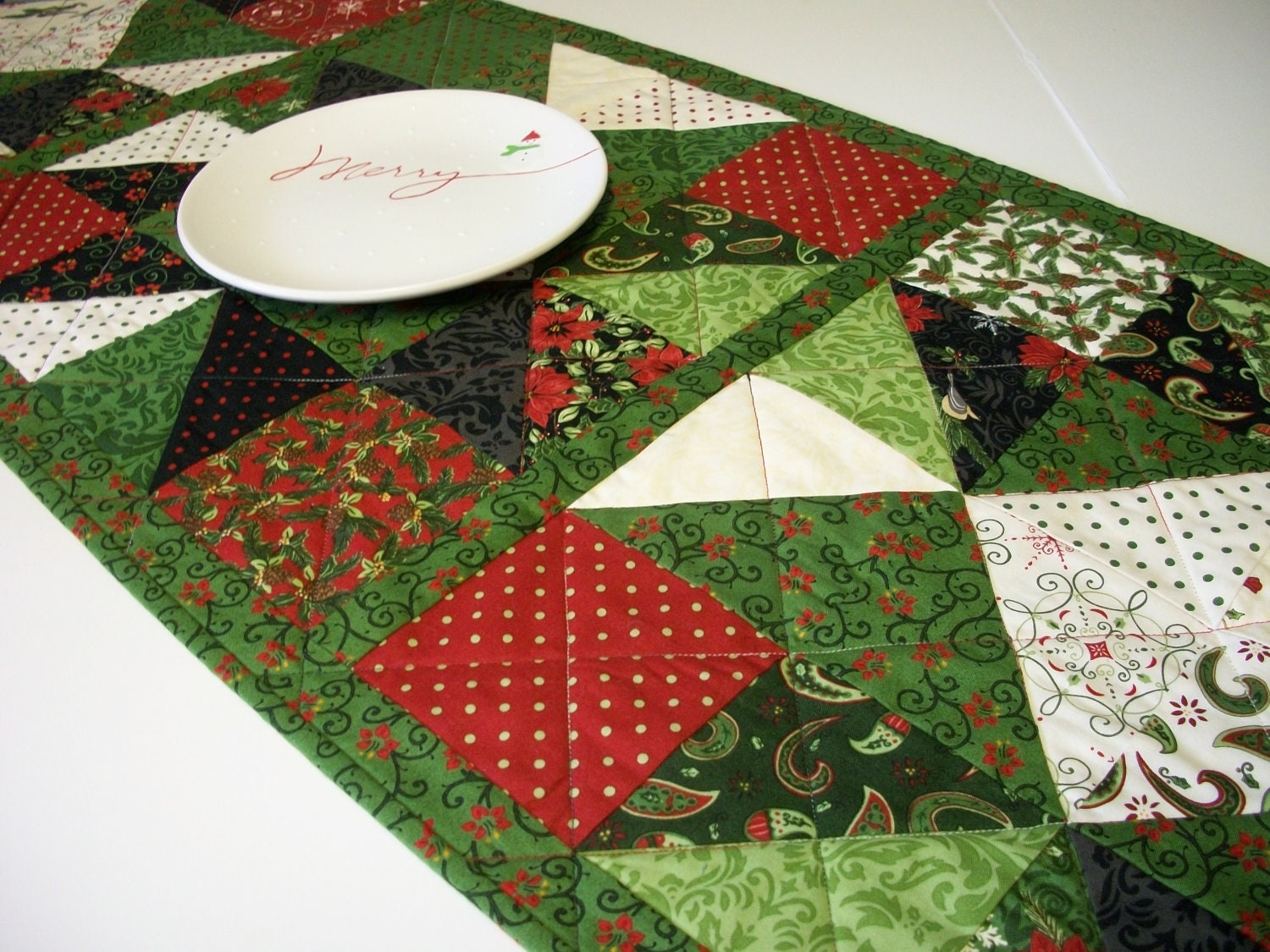 Christmas Table Runner Nature's Gift Winter Holiday Handmade Reversible Ready to Ship One of a Kind