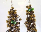 Ecuadorian Crocheted Sage Green Beaded Earrings (Mercedes)