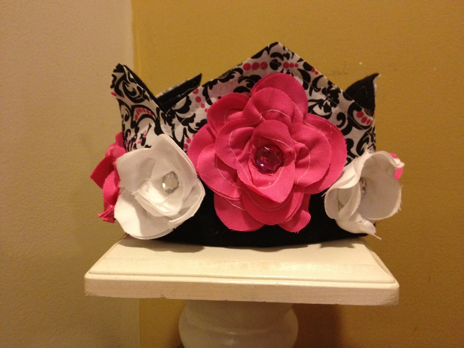 Damask Birthday Crown - Party Hat - Photo Prop - Hot Pink, Black and White Crown - Princess Dress Up - Birthday Hat