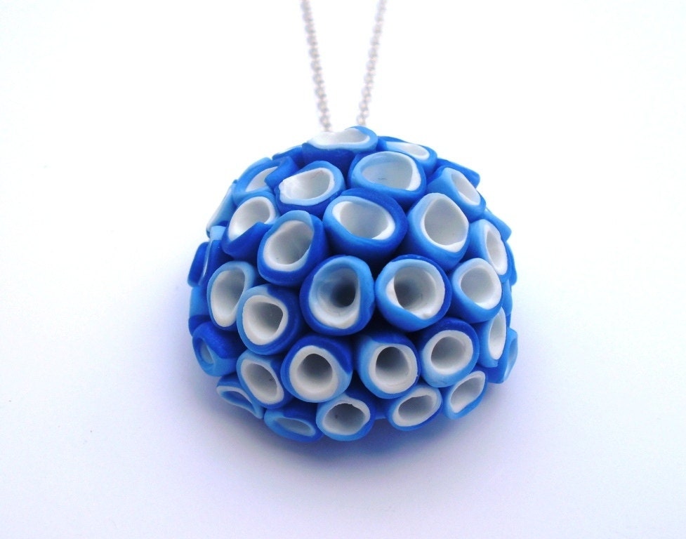 BLUE HYDRANGEA Polymer Clay and Silver Pendant Present for 50 USD