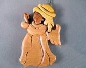 Cherub Angel Christmas ornament holiday decoration wooden nativity xmas handcrafted handmade carved halo saints