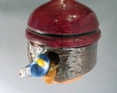 Rustic birdhouse ornament bird holday Christmas ornament Minature bark blue bird