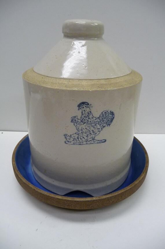 Antique Chicken feeder Water Stoneware Crock by SalvageRelics