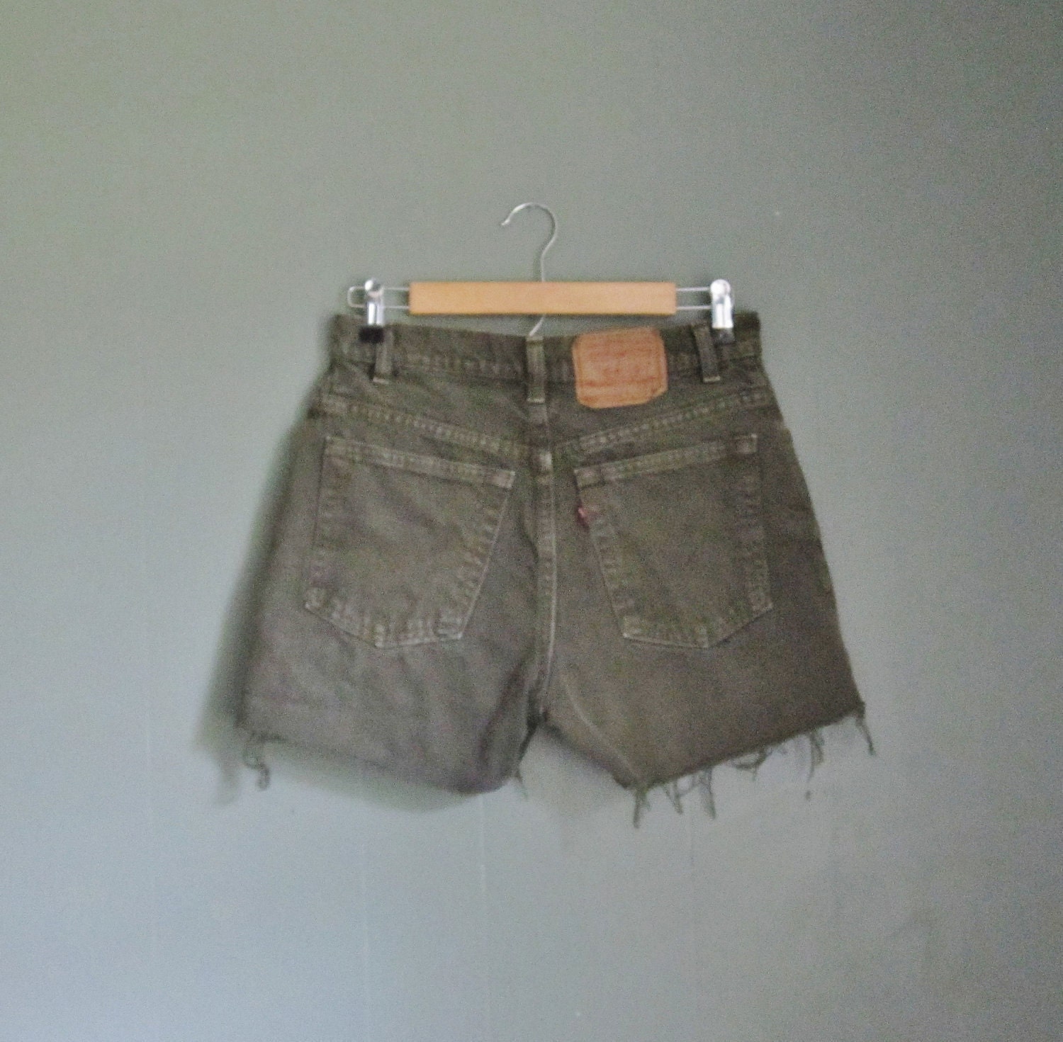 15 Dollar Sale Vintage 80s LEVI'S 550 Jean Shorts - Olive Green Denim - Women Small