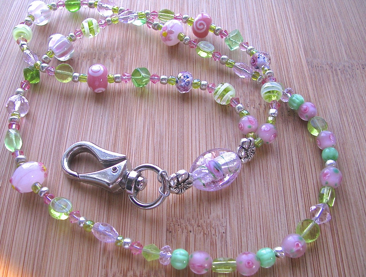 Pink & Green Flower Lanyard with Handy Swivel Clip