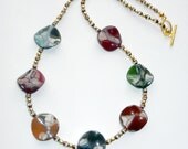 Multicolored Beaded Leaf Necklace, Two Toned