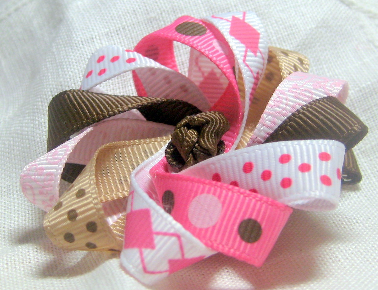 Pink and Brown Hair Bows Brownie Girl Scout Troop -12 clippies