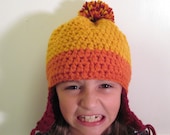 Handsome Cunning Hat with Ear Flaps and Pom Pom in Yellow, Orange and Red