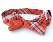 Men's Bow Tie in Orange Plaid Madras