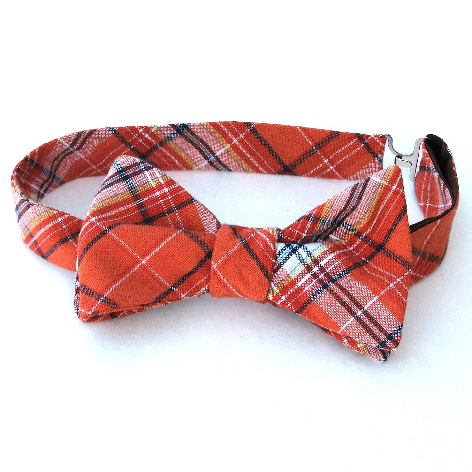 Men's Bow Tie in Orange Plaid Madras