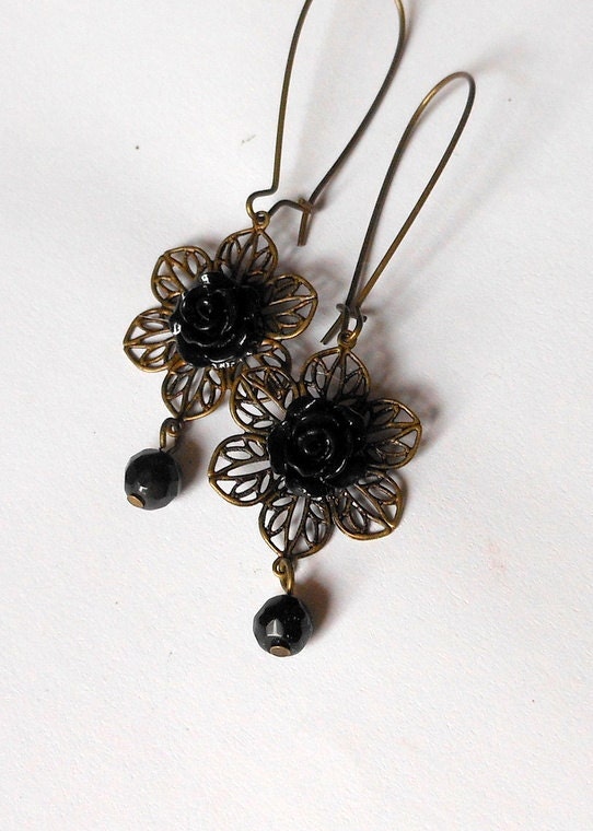 Black Rose Filigree Earrings