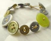 Recycled Button Bracelet Green & Gray Grey