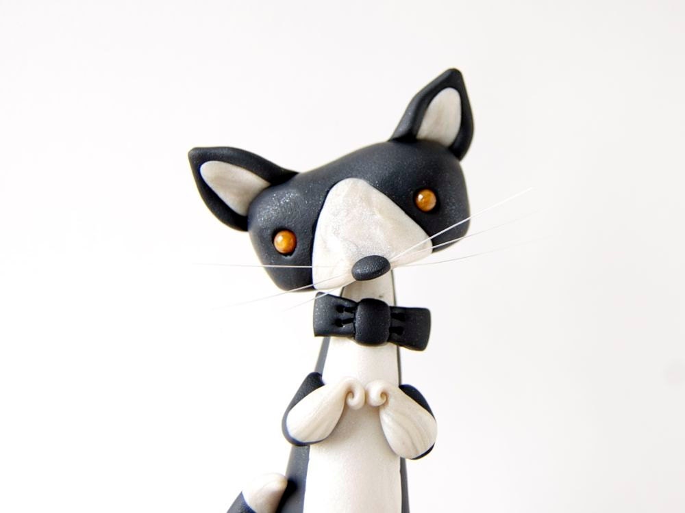 Tuxedo Cat Figurine with a Bow Tie by Bonjour Poupette