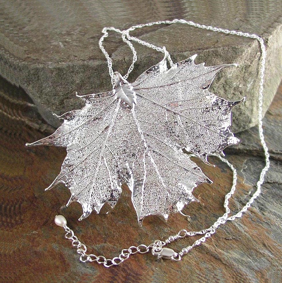 Maple Leaf Necklace Sterling Silver Chain Real Maple Leaf Pendant Necklace Autumn Harvest Fall Fashion