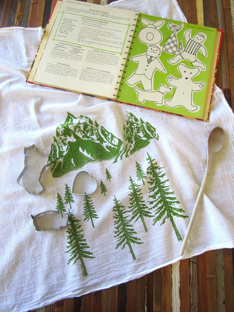 Tea Towel - Screen Printed Organic Cotton Mountain Scene Flour Sack Towel - Soft and Absorbent Kitchen Towel for Dishes