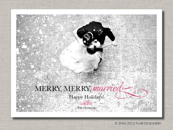 Holidy Photo Card or Wedding Thank You Card - Set of 100 - Merry Merry Married by Flair Designery Il_570xn