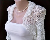 Bridal White Silk Wedding Evening Chic Hand Knitted Shrug Bolero
