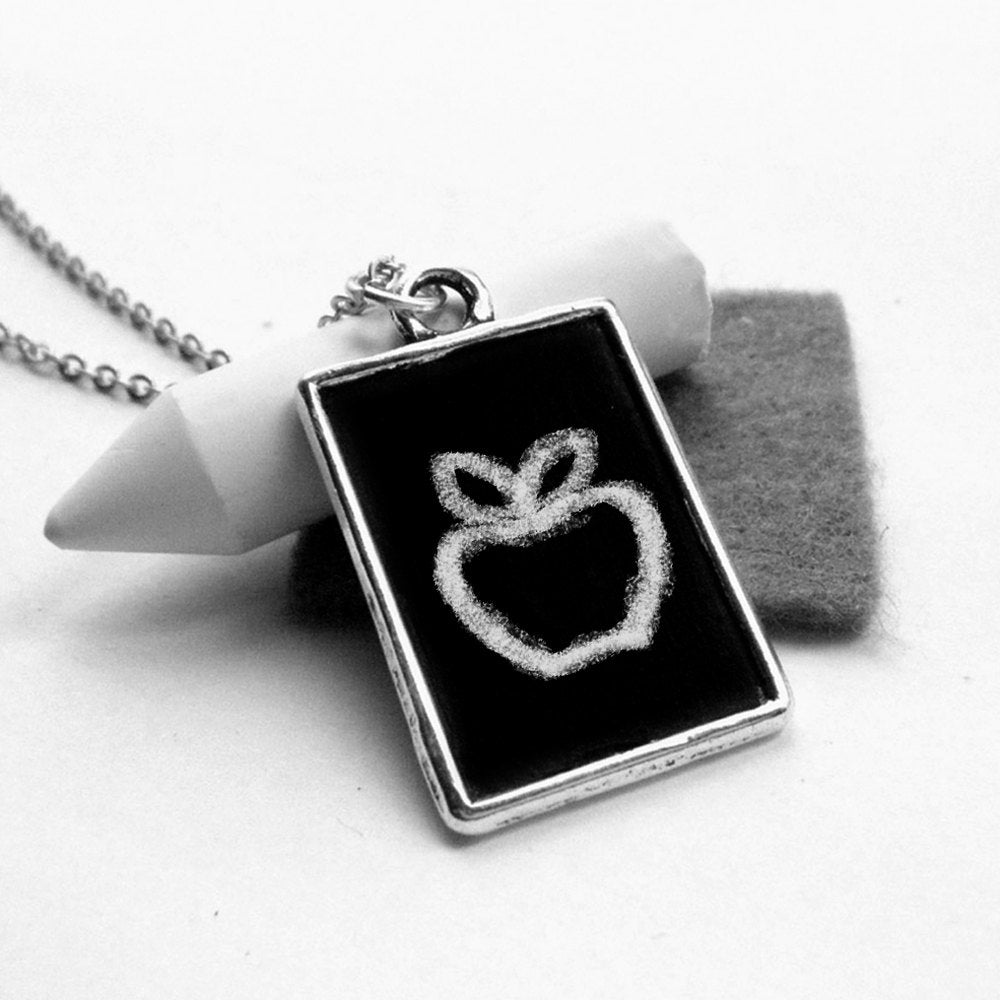 Chalkboard Necklace - Blackboard Pendant with White Chalk and Eraser, Graduation Necklace, Teacher Gift, Nerd Jewelry - 'Scribbles'