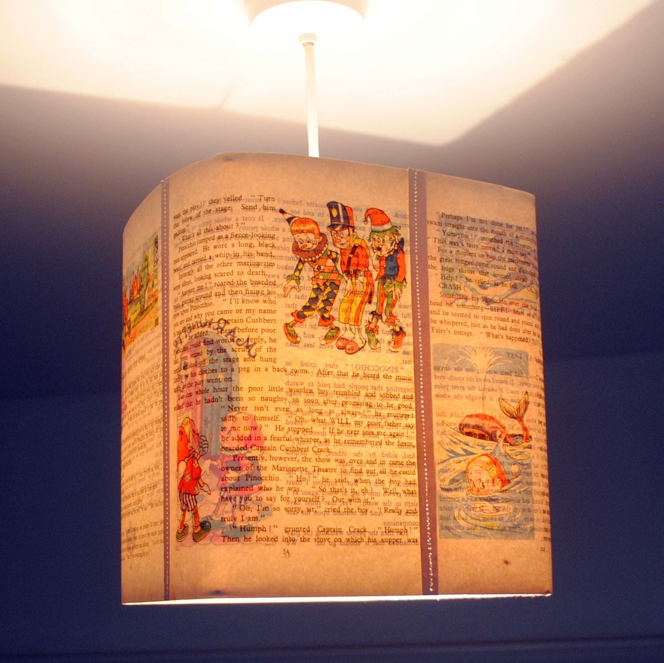 Pinocchio Paper Lamp Shade Vintage Children's Book Ceiling Pendant Lighting Handmade UK