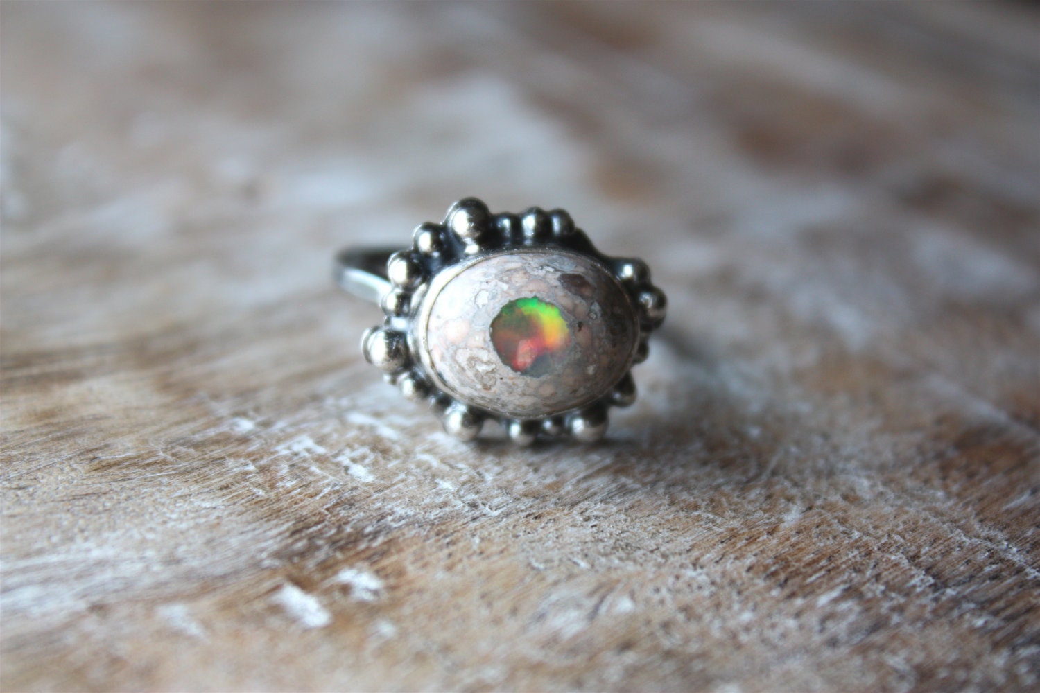 Mexican Fire Opal Sterling Silver Cocktail Ring... Sequined Fire...