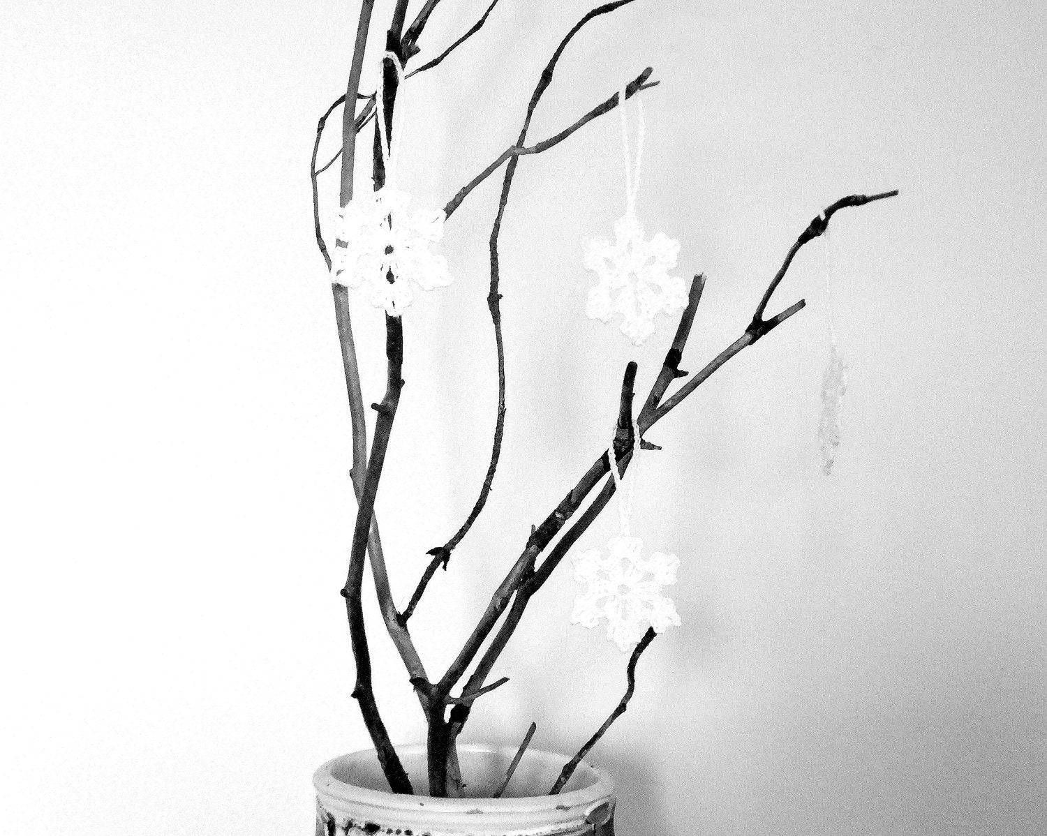 Crocheted snowflakes with hanging loop, Christmas tree decorations, holiday ornaments, white embellishments /set of 9/