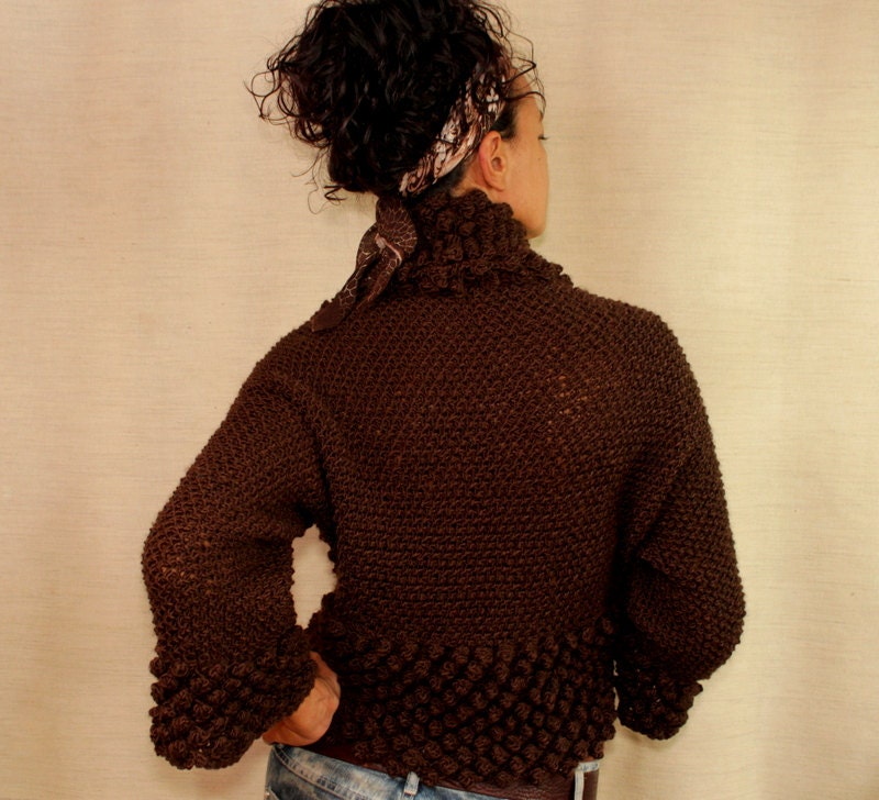 A Day To Remember / Shrug Bolero Knit Sweater Cardigan Loop Shrug Cape Dark Brown Bolero Jacket 3/4 Sleeve Shrug By Lilithist
