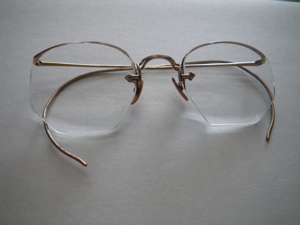 Vintage American Optical Eyeglasses Semi Rimless Gold By Moxiekin