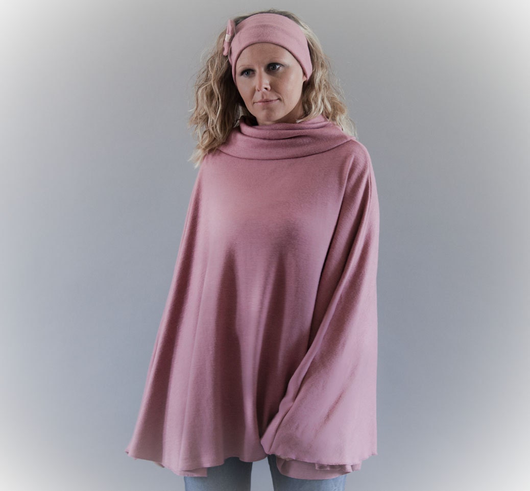 ON SALE-Womens Poncho in Dusky Pink-Cape Poncho-Plus Size Poncho-Cowl Neck Pullover Poncho-Maternity Poncho-Womens Pink Cape by MoonHalo