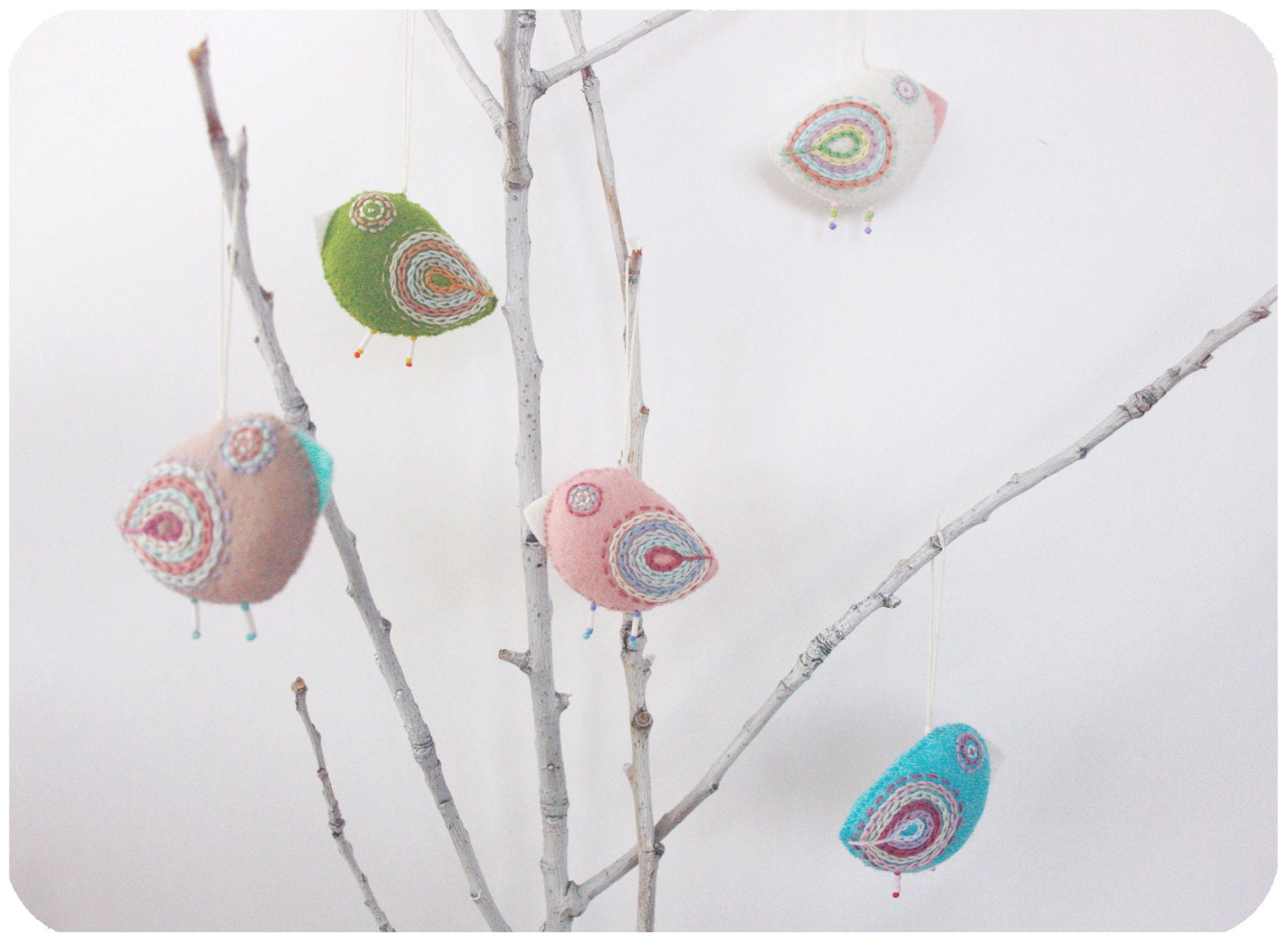 pastel bird ornaments - felt birds nursery decor