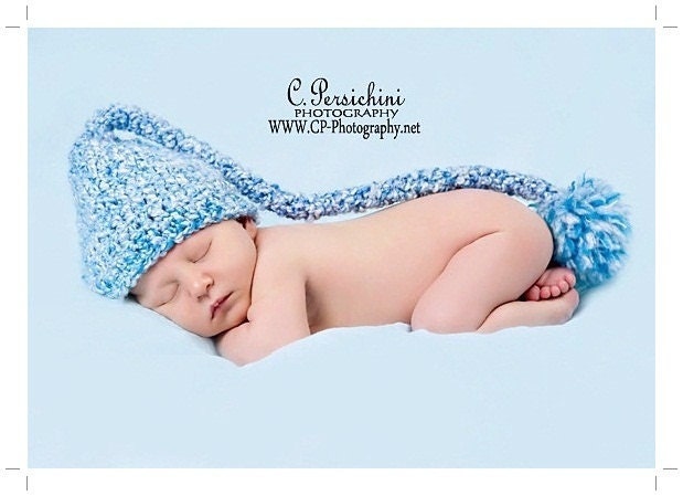 Baby Elf Hat with Pom in Shades of Blue OR Choose Any Color, Beautiful Photography Prop