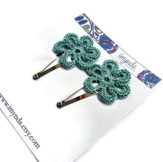 Flower Hairclips Crochet Grey Blue Flower Nature Accessories