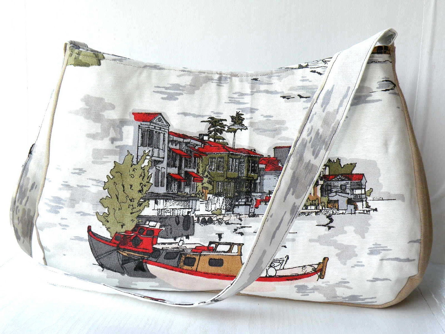OOAK Istanbul,boats,Marine,Bosphorus water color design Messenger bag,shoulder bag,hobo bag