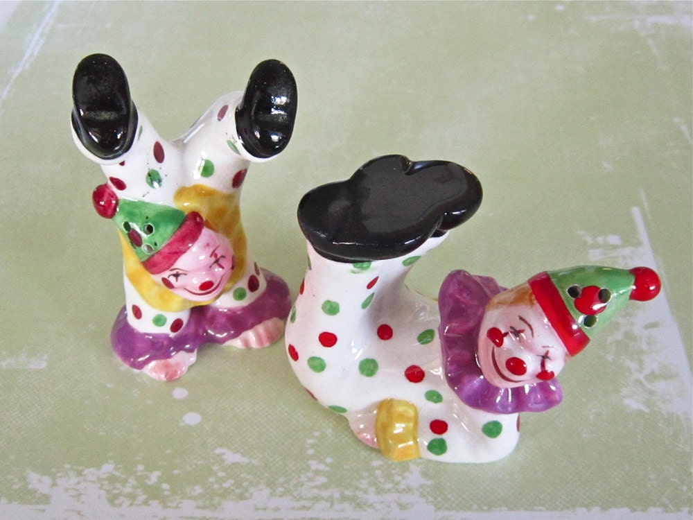 Clown Salt and Pepper Shakers, Vintage Salt and Pepper, Circus, Collectible, 1950s, Humorous, Funny, China Collection, Japan