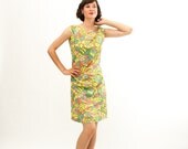 Vintage 1960s Shift Dress - 60s MOD Dress - Muted Neon Floral Print