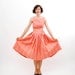 sale - Vintage 1950s Dress - 50s Summer Outfit - Coral Pink Geometric Stripe