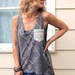 Eco tank shirt, baby doll, tunic, upcycled, Clothing, earthy mix, fringe, hand crochet back, tribal pocket, festival, size S to L, Zasra