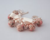 Beige beads and ivory ribbon bracelet