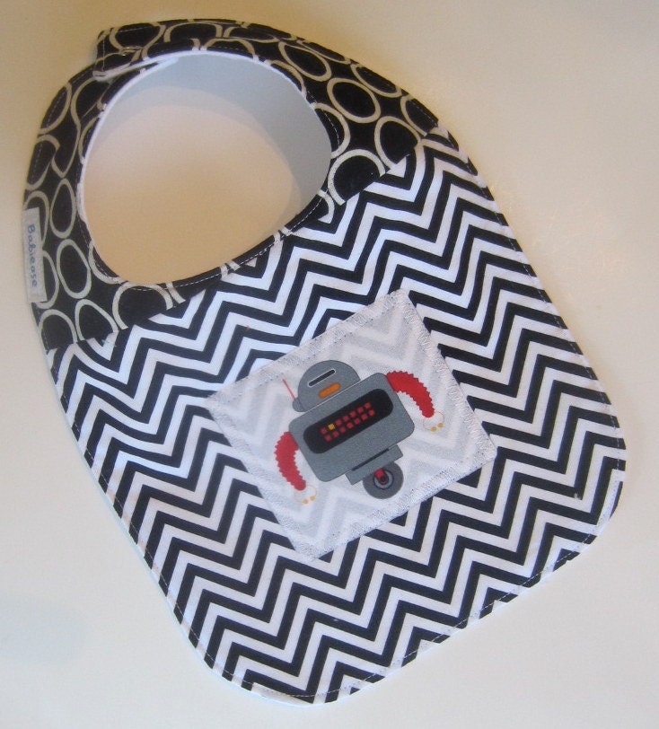Designer Baby Bibs - BOYS Robot Man / Chevron Baby Bib / Babiease Baby Boutique / Custom Baby Gift Sets - Babiease