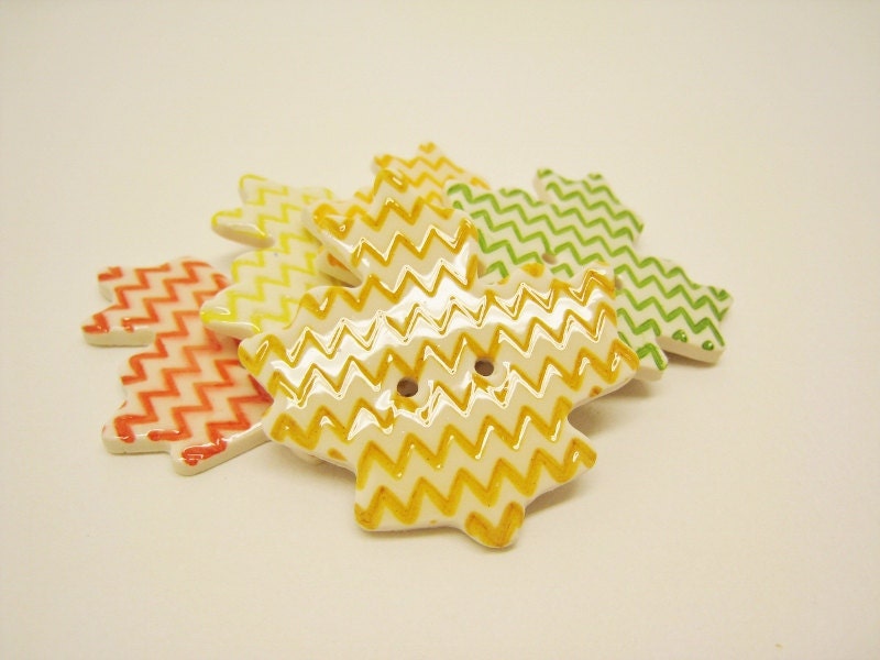 Cream polymer clay Large Maple Leaf Buttons, set of 5 Autumn Colored Chevron pattern