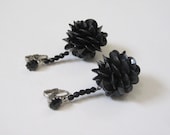 1940s 1950s Earrings Black Sequin & Glass Drop Earrings