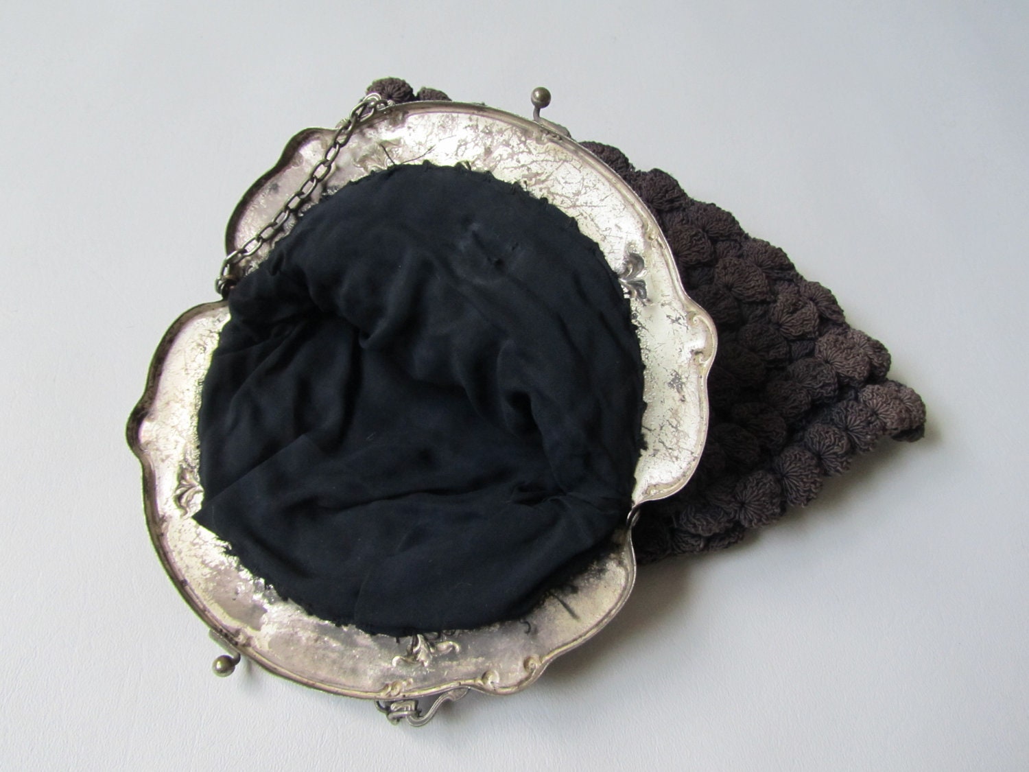 1920s Purse 1930s Corde Purse - Vintage Handbag with 1920s Cherub Silver Frame