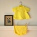 vintage baby girl sweater set - EGG YOLK yellow cable knit sweater outfit / 12-18M