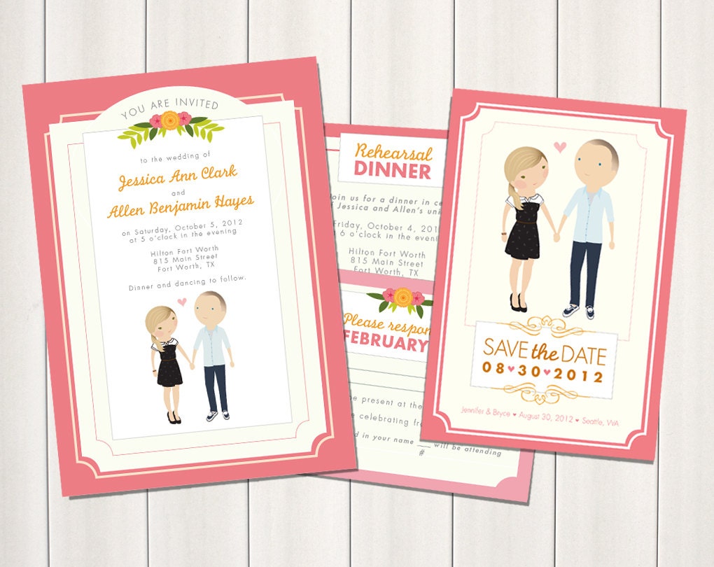 Package: Save-the-date and Wedding Invitation Suite - Mimosa design