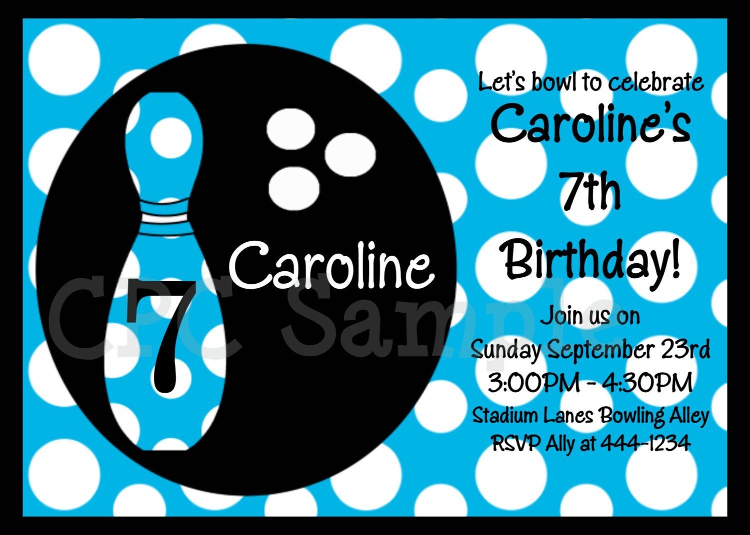 Bowling Birthday Invitation Girl or Boy Party Printable Invite