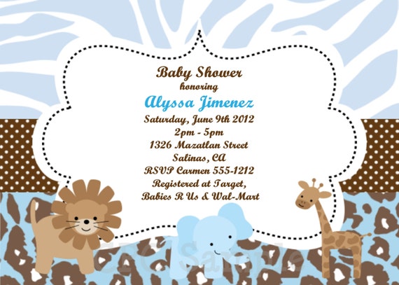 ... Baby Shower Invitation Blue Safari Birthday Invitations Printable or