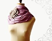 Dusty Pink Infinity Scarf Circle Loop Scarf Jersey Cowl Light Purple with Flower Pin