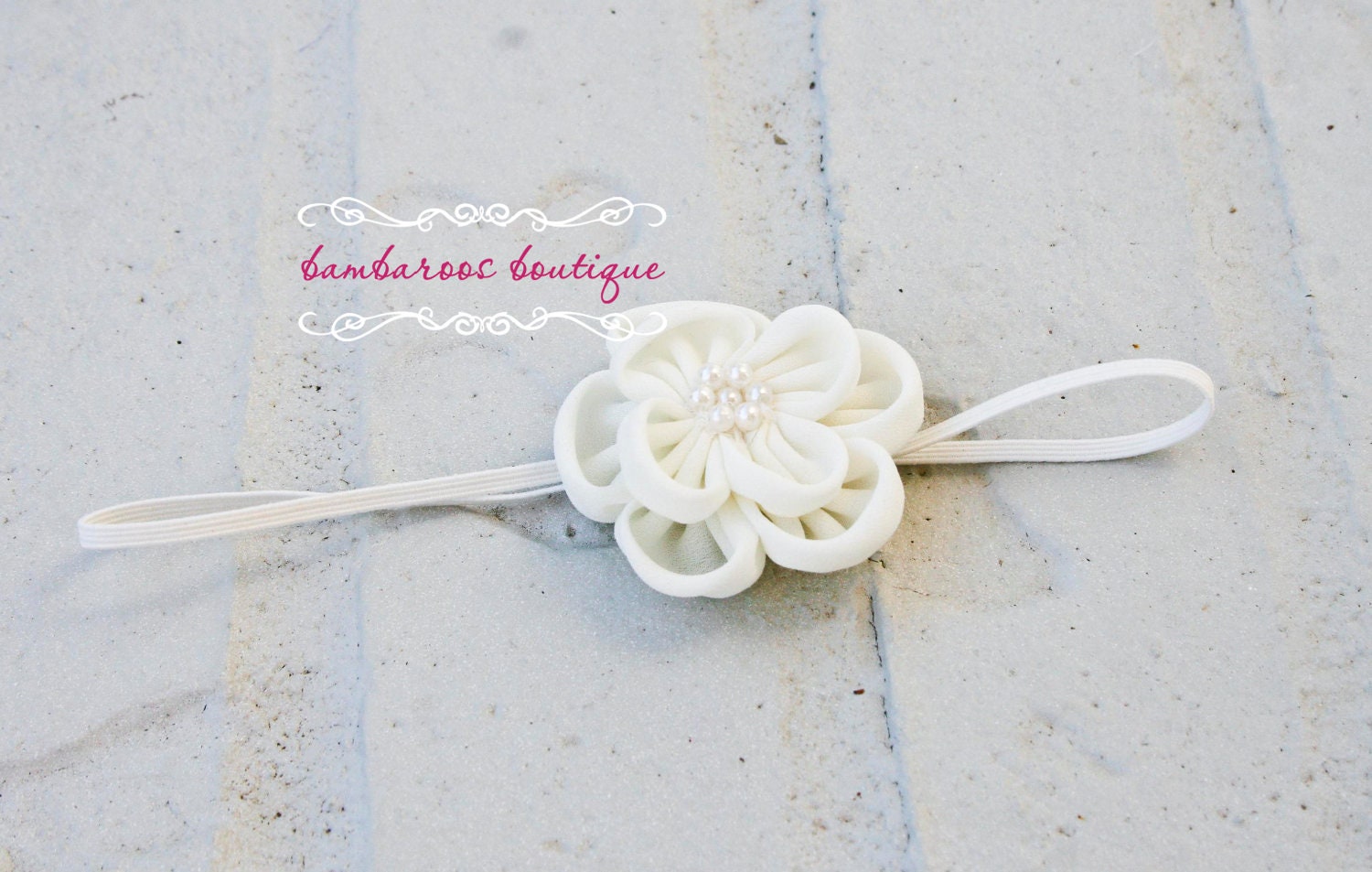 baby headband, ivory newborn headbands, small ivory flower, infant headband, toddler headband, baptism headband, christening headband